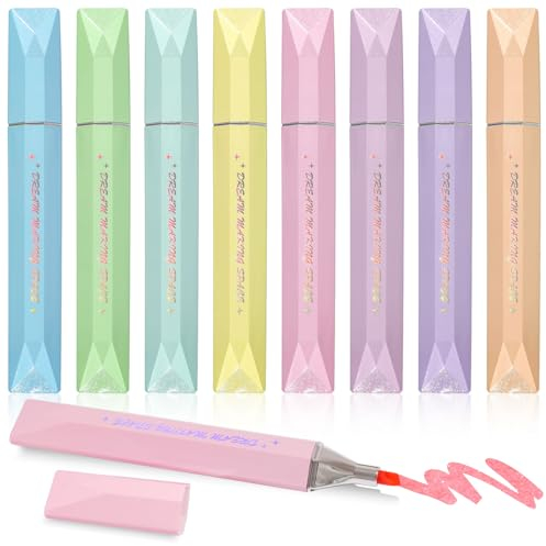 8 PCS Glitter Highlighters Markers, Glitzer Textmarker Marker Assorted Farben, Aesthetic Marker Stifte Textmarker Set, perfekt zum Hervorheben von Tagebuch oder Notizbuch in Schule, Büro