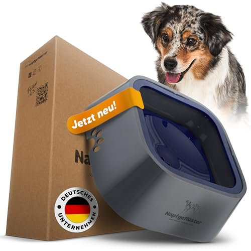 Napfgeflüster® Bella – Auslaufsicherer Wassernapf für Hunde & Katzen – 1L Anti-Schlabber Trinknapf mit Schwimmdeckel – rutschfest, Reisegeeignet & leicht zu reinigen