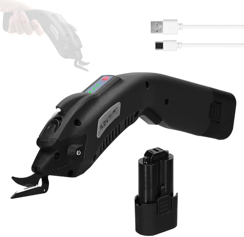 Mulcort Electric Fabric Scissors,4.2V Electric Scissors with 2x2500mAh Batteries,Type-C Charging,Portable Fabric Cutter with LED Lighting for Cardboard Sponge Leather Carpet Rug Trimming