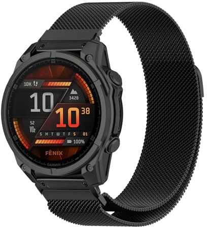 ZoRoll 20mm QuickFit Bracelet Compatible avec Garmin Fenix 8 43mm/7S/6S/5S, Metal Sangle de Remplacement Magnétique Bracelets Compatible avec Garmin Descent Mk3S/Mk2S - Noir