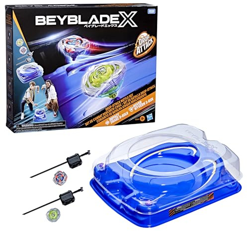 Beyblade X Drop Attack Battle Set avec Beystadium Arena, 2 toupies et lanceurs Takara Tomy, Impact Drake 9-60LR et Hover Wyvern 3-85N, Jouets de Jeu de Combat, à partir de 8 Ans
