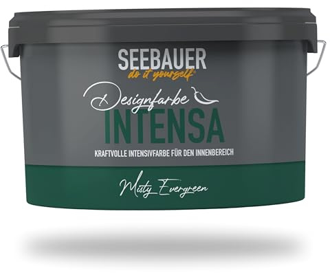 SEEBAUER diy Intensivfarbe INTENSA Grün 2,5L (Misty Evergreen) Edelmatte Wandfarbe Dunkelgrün - Innenfarbe sehr hohe Deckkraft - Matt, Abwaschbar und Tropffrei