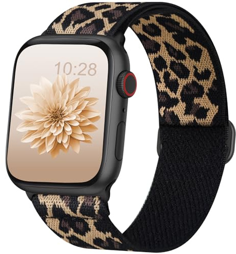 AMSKY Elastiskt nylonarmband kompatibelt med Apple Watch-armband 40 mm 44 mm 46 mm 42 mm 41 mm 45 mm 38 mm 49 mm dam herr, unikt spänne för iWatch SE Ultra serie 10 9 8 7 6 5 4 3 2 1, leopard