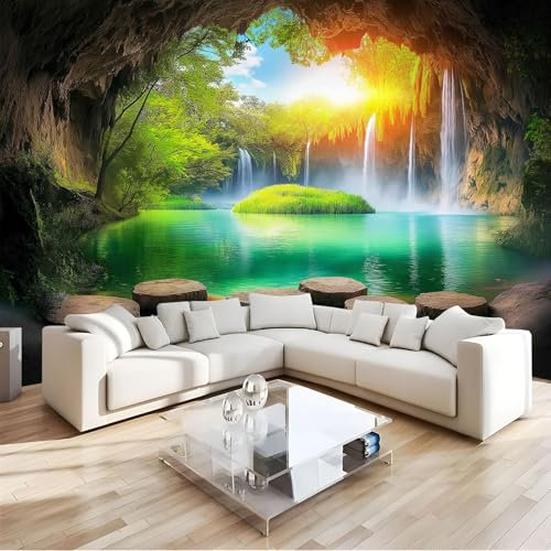 MIATCENRT Papel Tapiz 3D, Cuevas Lagos Rollos de Papel Tapiz de Paisajes Naturales Para El Hogar Dormitorio Sala de Estar Papel Tapiz, decoración de Paredes Papel Pintado, 400Anx280Al Cm