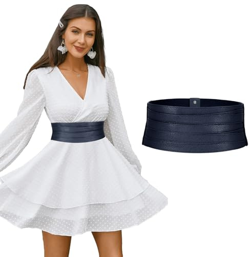 LEACOOLKEY Cintura Larga Donna in Elastica,Cintura Vita Moda per Abiti e Jeans, Regalo Elegante per Feste，C-Blu notte，70cm(Misura vita 64cm-73cm)