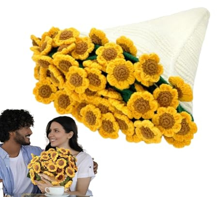 Coperta con bouquet di fiori – 80 cm lavorata a mano con girasole | bouquet di girasoli all'uncinetto per divano e soggiorno set fatto a mano