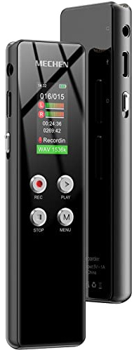 MECHEN Enregistreur Vocal 64 Go, Enregistrement HD en Un clic (1536 kbps), Avant enregistreur Vocal, réduction du Bruit Automatique, Lecteur MP3, Protection par Mot de Passe, Batterie 300 mAh (64GO)