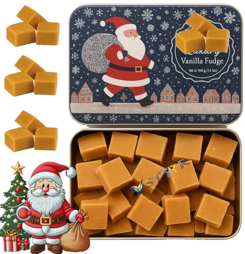 Santa Snow Vanilla Fudge Rectangle Tin 400g – Festive Creamy Fudge Gift Box – Traditional Christmas Sweet Treat