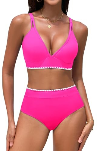 UMIPUBO Maillot De Bain Femme 2 Pieces Taille Haute Bikini Push Up Rembourré Gainant Ventre Plat Sexy Cache Ventre D'Été Plage Classique Slim Deux Pièces Ensemble Swimwear