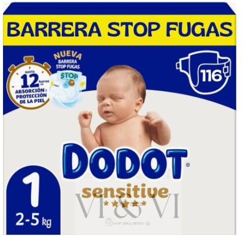 Dodot Sensitive Talla 1 (2-5 kg) Caja 116 Pañales | Protección Suave para Recién Nacido | Máxima Absorción y Cuidado del Bebé