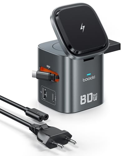 toocki Estación Carga 80W, 6 en 1 Cargador con Cable USB C Retráctil, Negro