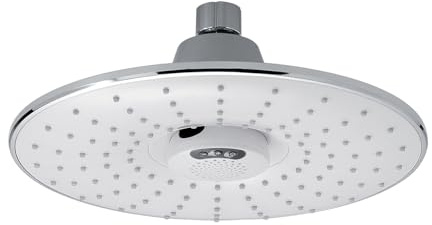 Gedy Anti-kalk duschhuvud krom musik 00, runt duschhuvud diameter 23 cm, avtagbart inbyggt Bluetooth-hölje, 1 stråle regntyp, 360° justerbart huvud, silikonmunstycke