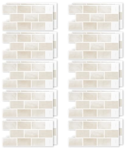 imposyu 20 piezas Azulejos Adhesivos Cocina Beige Azulejos de Pared 30,5 x 15,3 cm Adhesivo Pared Decoración del Hogar para Cocina, Baño, Dormitorio, Decoración de Pared