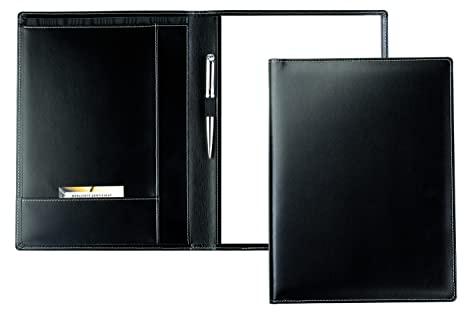 DELMON VARONE - Personalisierbare Schreibmappe DIN A4 aus Cambridge Top Grain Leder schwarz, Organizer Konferenzmappe mit Notizblock, Stiftschlaufe & Einsteckfächer, Echtleder Business Orgamappe