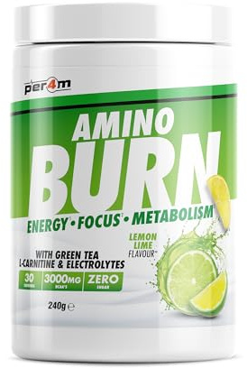 Per4m Amino Burn Powder | L-Carnitine, Cayenne, Green Tea, Pine Bark Extract & Caffeine | Increases Alertness & Attention | Suitable for Vegans | Sugar Free (240g, Lemon Lime Popsicle)