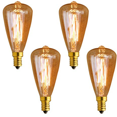 Lxcom Lighting Edison Light Bulb Vintage Incandescent Bulbs E14 40W Antique Filament ST48 Bulb Warm White 2200K Decorative Chandelier Amber Glass Bulb AC 110V, 4 Pack