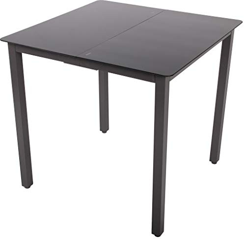 VCM Gartentisch aus Glas und Aluminium | Esstisch | ca. H. 73 x B. 80 x T. 80 cm | Anthrazit | Balkontisch Gartenmöbel