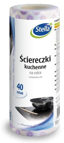 Stella Küchentücher Hochwertiges Wischtuch auf Rolle/ 40 stück/Küchenrolle Waschbar/Sehr Saugfähig/Farbe: Weiß mit Violetten Blüten/in der EU Hergestellt