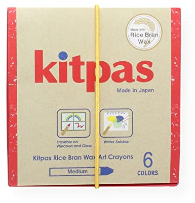 Kitpas Rice Wax Crayon Medium 6 Colours - Bright, Bold Crayons for Almost any Surface including Paper, Glass and Mirrors