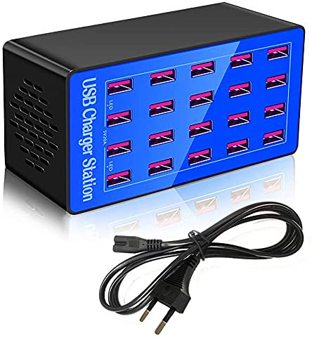 Chargeur USB 20 Ports - 100W Station de Charge Rapide pour Multiple Appareils (Smartphones, Tablettes, Montres Connectées) - Adaptateur Secteur Compact avec Technologie Intelligente