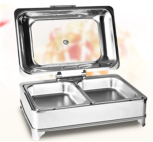 Chafing Dish,Scaldavivande Professionale 9l,Chafing Dish Elettrico per Cibi ​in Acciaio Inox per Buffet con Coperchio in Vetro Visibile,Elettrico Vassoi Scaldavivande ​per Catering Buffet E Party(