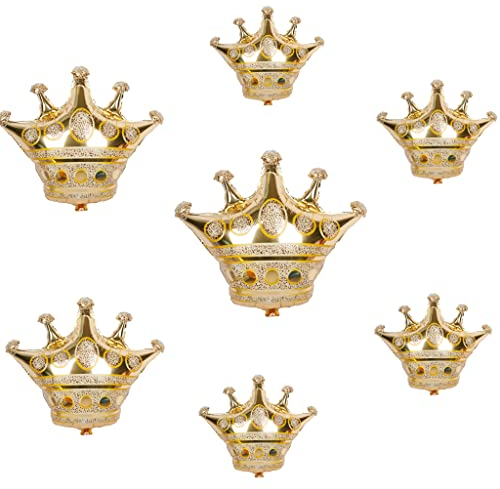 7 Crown Glod Mylar Foil Balloons 1 Big 98 * 90cm 2 Medium 75 * 65cm and 4 Mini Size 37 * 32cm Crown Ballons for Wedding Birthday Annivesary Party Decorations