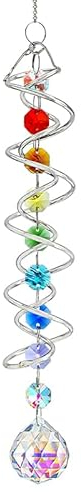 Sonnenfänger Windspiel mit Blick auf Kugel Spiralschwanz, dekorativer Kristall Windspiel 17,7 Zoll, Windspiel Sonnenfänger mit sieben Chakra Perlen, Fensteraufhängung für Gartendekoration im Freien