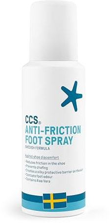 CCS Spray para Pies Anti-Fricción para mayor comodidad en el zapato - Previene la irritación de la piel en los pies y evita formación de rozaduras causadas por la fricción - 100 ml