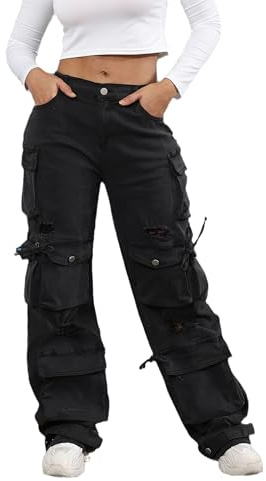Ryehack Women’s Baggy Jeans Y2k Cargo Jeans Casual High Waist Baggy Denim Cargo Pants with Pockets Streetwear