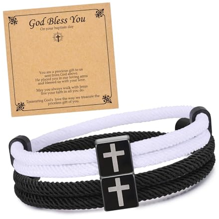 TempBeau Armband för män rep svart kors: Män flätat armband justerbar1 pack 2-pack paracord kristen tro för honom son vän man kvinnor smycken gåvor