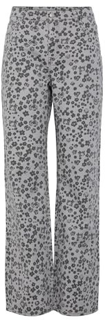 PIECES Pcportia HW Straight Jeans Dritti, Ultimate Grey/AOP: AOP, M Donna