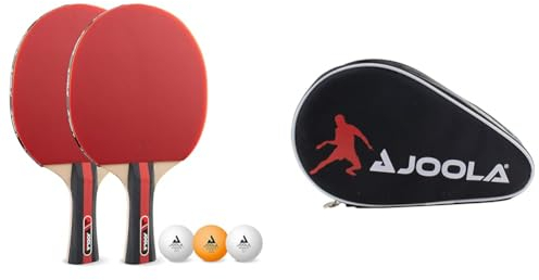 JOOLA Tischtennis Set Rosskopf 2 Tischtennisschläger + 3 Tischtennisbälle 40+mm, rot/schwarz, 5-teilig & 80505 Tischtennisschläger Hülle Pocket Double Tischtennishülle