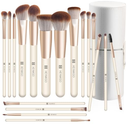 HEYMKGO Brochas De Maquillaje,18 Piezas Set de Brochas de Maquillaje Synthetic Kabuki para Base Polvos Colorete Contorno Juego de Pinceles de Maquillaje Profesional, Con caja de regalo para guardar