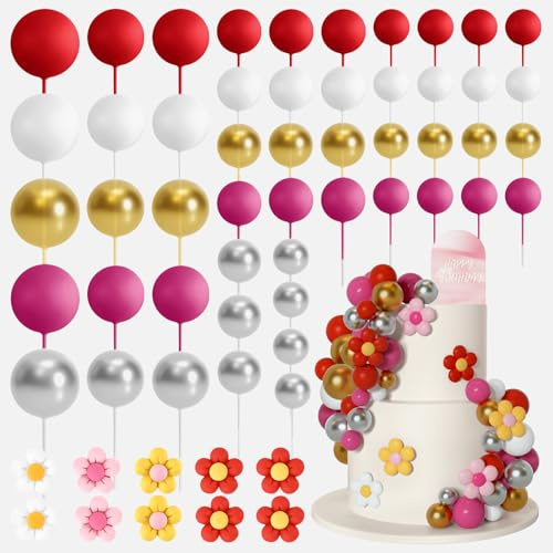 Bouiexye 61 decorazioni per torte in stile bohémien, mini palloncini, retrò, hippie, margherite, in acrilico, per feste di compleanno, matrimoni, arcobaleno, baby shower (oro rosso)