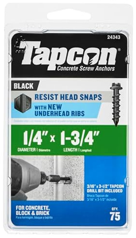 Tapcon 24343 1/4 X 1-3/4 HEX Head Black Screw Anchor 75CT