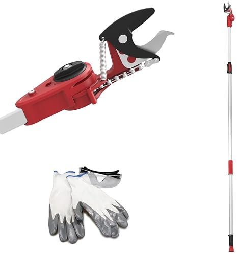 Tijera en Altura Telescópica Pértiga Longitud Ajustable 2.4m a 4m.KAMIKAZE Mecanismo Poleas Reductor de Fuerza. Corte Cabezal Giratorio Cuchillas de acero SK5 hasta 32mm. Corta Ramas Telescopico