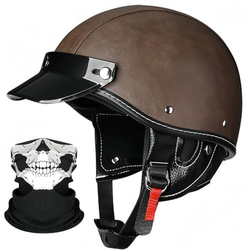 Casco De Moto Retro Casco Jet Alemán, Medio Casco De Motocicleta con Visera, Casco Vintage De Media Concha con ECE, Casco De Crucero para Bicicleta, Adultos, Mujeres Y Hombres C,XL61-62CM