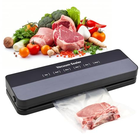 Focenat Envasadora al Vacio 5 en 1, Embasadoras Vacio Alimentos, Maquina Envasar al Vacío, 65 KPA, Maquina al Vacio de Alimentos con 10 Bolsas de Vacío (20 x 30 cm), Negra