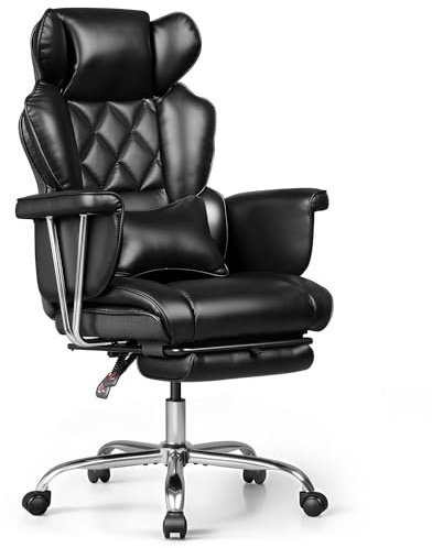 DEVAISE Executive Office Chair with Telescopic Footrest Height-Adjustable, Ergonomic Office Chair with Executive Lumbar Support, Maximum 145°Adjustable Backrest, Pu Leather, Black