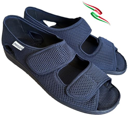 EMANUELA Sandali ciabatte pantofole UOMO cefalu regolabili con strappi tessuto alveare forato traspirtante Made in italy (blu, Sistema Taglie Calzature EU, Adulto, Uomo, Numero, Media, 44)