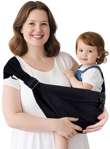 Plus Size Tragesling bis 25kg Babytrage & Seitentrage Erweiterbar verstellbar für größere Kinder, atmungsaktiv & rutschfest, ASTM zertifiziert Inkl. Baby Hüfttrag & Tragetuch Funktion(Plus-Schwarz)