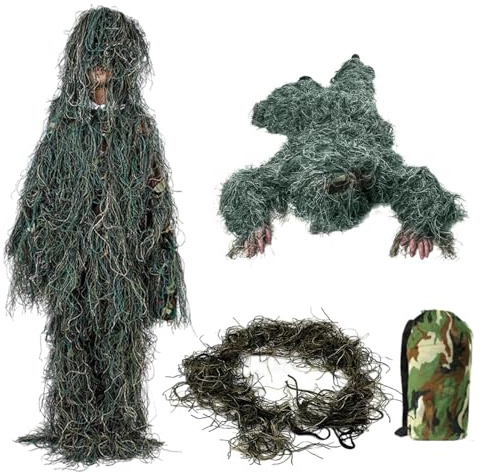 Generisch Camuflaje – Ropa Ghillie de hierba de 150 cm, cubierta ligera al aire libre, traje de caza con capucha transpirable, traje táctico para hombre, entrenamiento de tiro, ropa de camuflaje