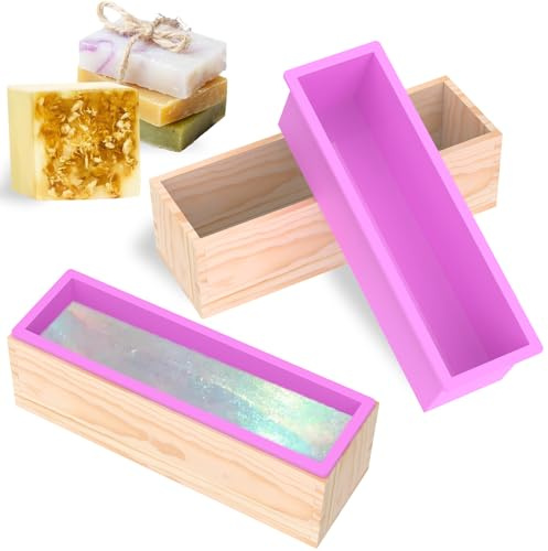 2 piezas de moldes para jabón de silicona, molde para jabón de 1200ML con caja de madera, molde de silicona rectangular para jabón, accesorio para fabricación de jabón, moldes de silicona versátiles