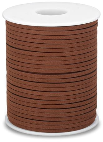 3 mm x ca. 45,7 meter platt lädersnöre, bruna snörläderremsor, mockaband för smyckestillverkning, fusklädersnöre, skosnören för gör-det-själv-hantverk, halsband, armband (mörkbrun)