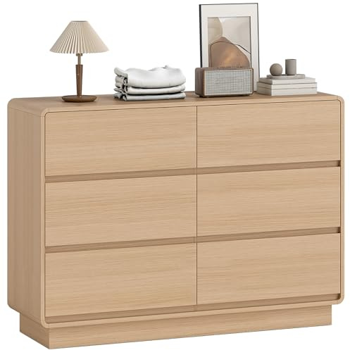 HOMCOM Cómoda 6 Cajones, Cómoda Dormitorio con Bordes Redondeados, Cajonera para Salón, Cocina, Oficina, Entrada, 120x38x86 cm Natural