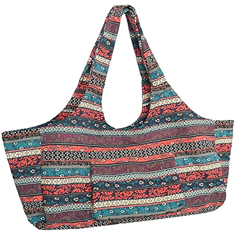 Large Capacity Bohemian Ethnic Style Print Canvas Yoga Bag Yoga Mat Bag with Pockets