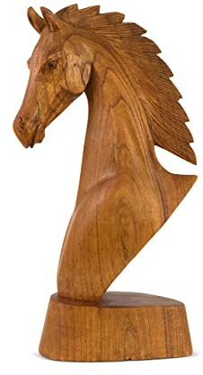 G6 Collection Hölzerne handgeschnitzte Pferdekopf-Büste Statue Skulptur handgefertigt Holz dekorative Wohnkultur Akzent Figur Dekoration Pferd (30,5 cm hoch)