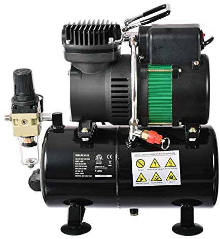 Mini compressore per aerografo con 2 ventole, con contenitore da 3 l, senza olio