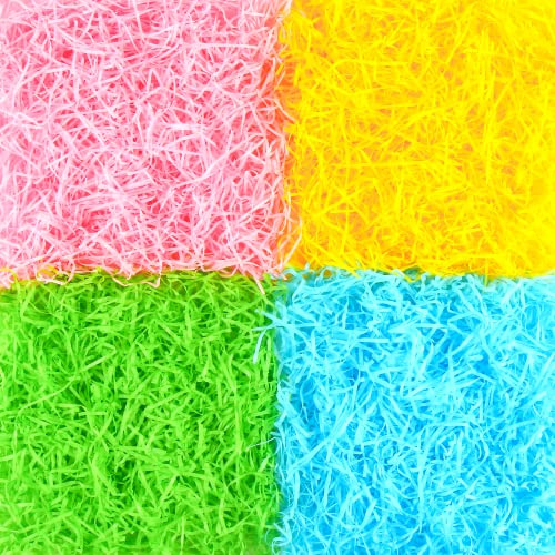 SULOLI Shredded Tissue Paper,80g Easter Tissue Paper for Easter Basket Fillers Hampers Decorations(Green,Yellow,Blue&Pink)