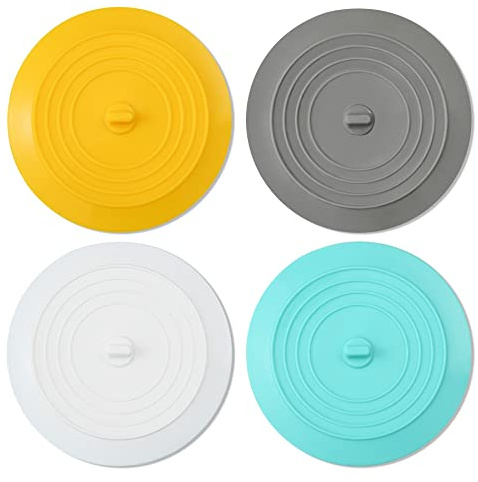 CORNERJOY 4 PCS Silicone Bathtub Stopper 6 inches Large Sink Stopper, Drain Plug Hair Stopper Flat Suction Cover for Kitchen Bathroom and Laundry